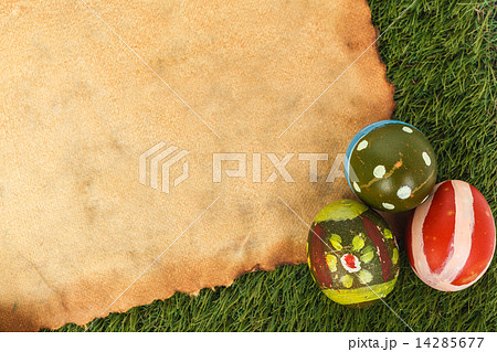 Happy easter eggs festival event on grass and grunge paper,can u Happy easter eggs festival event on grass and grunge paper,can u 14285677