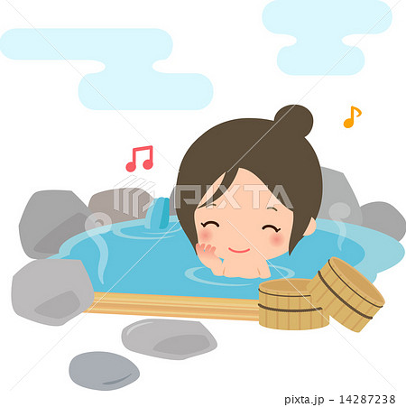 岩風呂に浸かる笑顔の女性 14287238