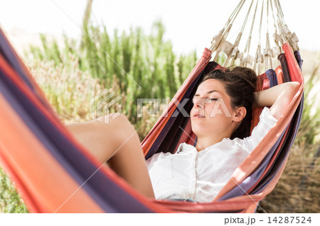 Young beautiful woman  sleeping on hammock 14287524