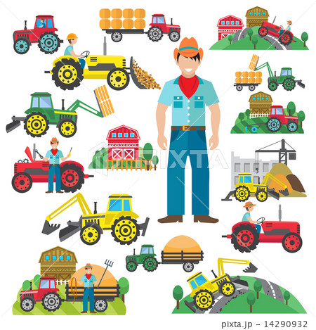 Tractor Driver Icons Set Flat 14290932