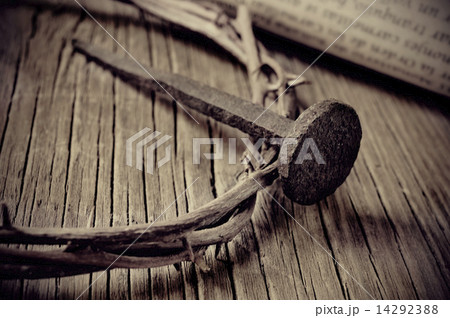 the crown of thorns of Jesus Christ and a nail on the Holy Cross 14292388