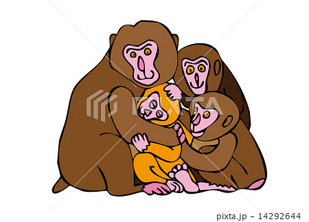 猿の家族で温かいイラスト申年年賀状素材のイラスト素材 14292644