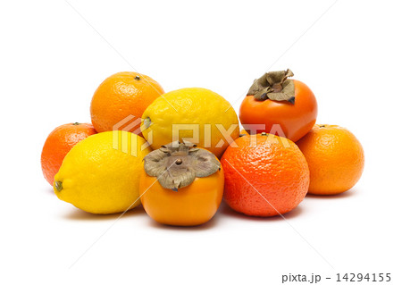 persimmons, tangerines and lemons isolated on white background persimmons, tangerines and lemons isolated on white background 14294155