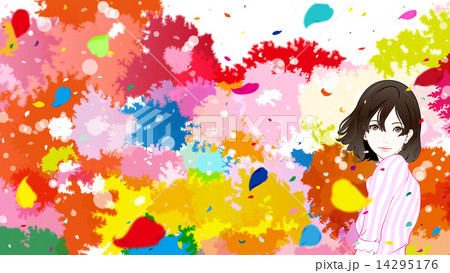 女性 花吹雪のイラスト素材