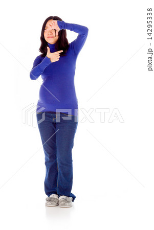 Pregnant asian woman isolated on white framing with her hands Pregnant asian woman isolated on white framing with her hands 14295338