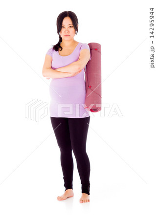 Pregnant asian woman isolated on white upset Pregnant asian woman isolated on white upset 14295944
