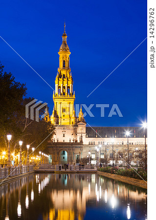 Evening view of Plaza de Espana with tower. Seville Evening view of Plaza de Espana with tower. Seville 14296762