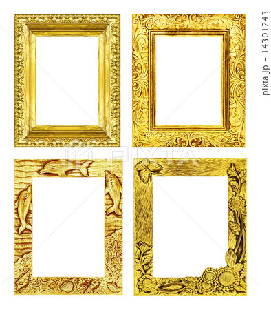 Set 4 antique golden frame isolated on white background, clippin 14301243