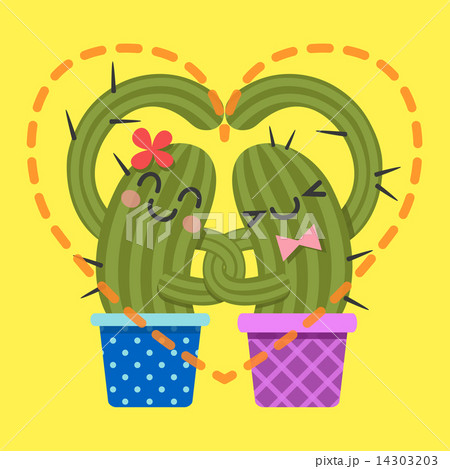 loving couple of cactus arm in arm 14303203