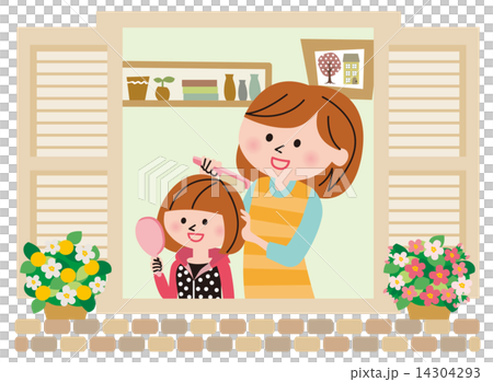 親子　髪をとかす 14304293