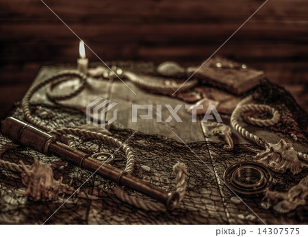 Sea concept on a wooden table background 14307575