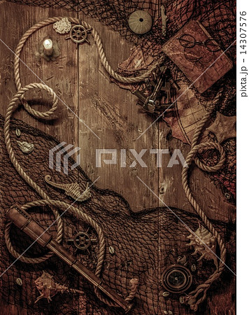 Sea concept on a wooden table background 14307576