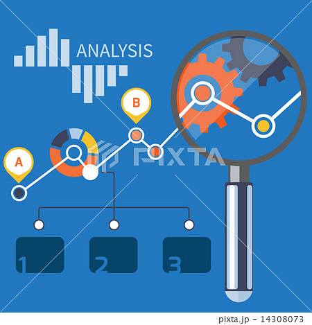 Growth chart with magnifying glass focusing Growth chart with magnifying glass focusing 14308073