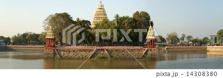 Traditional Hindu temple on lake in the city center, South India, Kerala, Madurai 14308380
