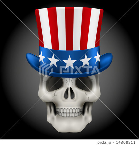 Vector Human skull with Uncle Sam hat on head Vector Human skull with Uncle Sam hat on head 14308511