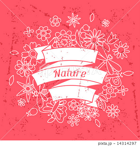 Card with beautiful simple flowers, beetles and butterflies Card with beautiful simple flowers, beetles and butterflies 14314297