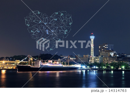 heart Fireworks celebrating over marina bay in Yokohama City 14314763