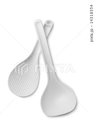 Two White Rice Ladles Isolated on White Background 14318354