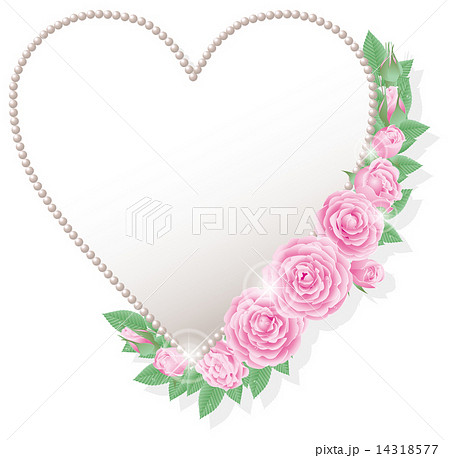 ピンクの薔薇とハート型フレームのイラスト素材