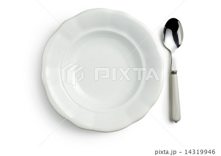 white ceramic plate with spoon 14319946