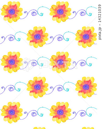 花 花模様 柄 花柄 植物 ツル 蔓 イラスト 水彩 手描き 黄色 かわいい