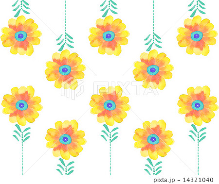 花 花模様 柄 花柄 植物 ツル 蔓 イラスト 水彩 手描き 黄色 かわいい 紫色 葉 プレゼ のイラスト素材 14321040 Pixta