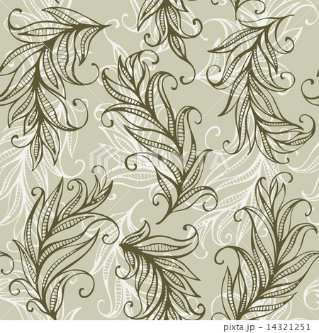 Seamless vector pattern with amazing feathers and leaves 14321251