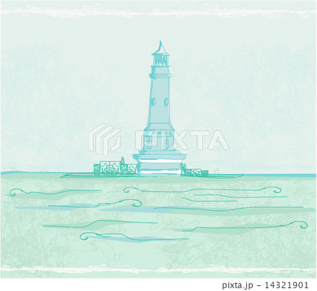 lighthouse seen from a tiny beach - Grunge Poster 14321901