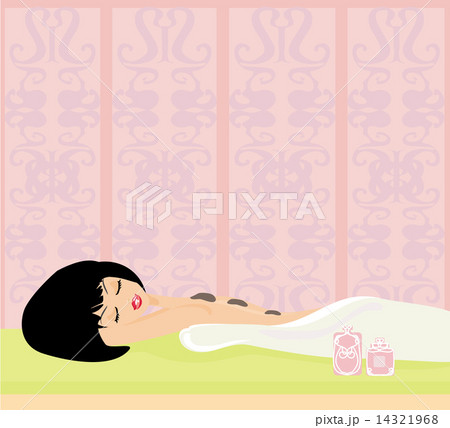 pretty girl enjoying elegant spa with stones on her back 14321968