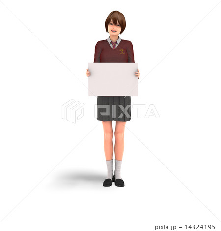 メッセージボードを持った女子高生 リアル ３dcg イラスト素材のイラスト素材