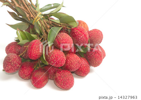 Fresh lychees with leaves Fresh lychees with leaves 14327963
