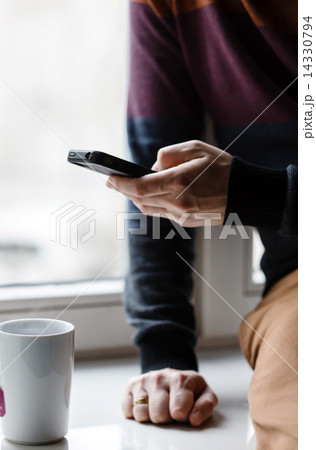 man hands touching smartphone 14330794