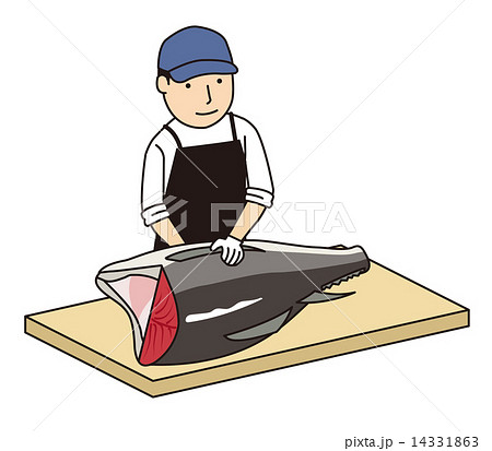 ゴムエプロンでまぐろ解体ショー 14331863