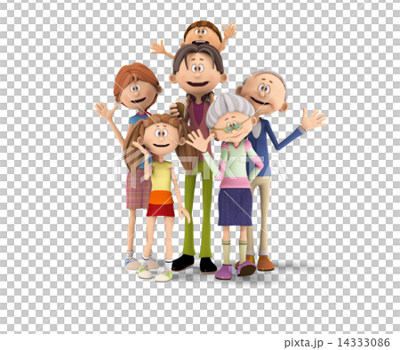 Three generations familiar 3DCG illustrations material waving hands 14333086