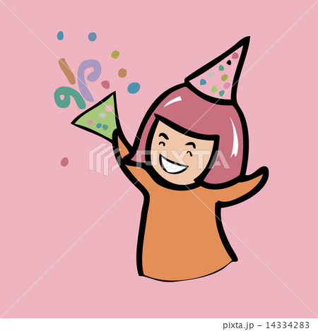 Cheerful girl with party hat cartoon 14334283