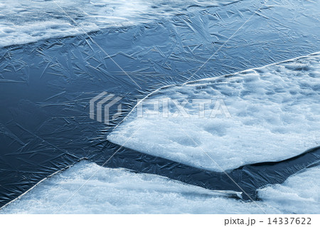Ice fragments and thin layer of frozen river water 14337622