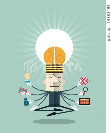 Illustration of businessman meditating with multitasking Illustration of businessman meditating with multitasking 14338494