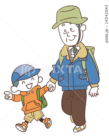 ハイキングする孫とおじいちゃん ハイキングする孫とおじいちゃん 14341043