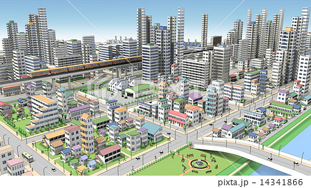 市街地の鳥瞰図の3d Cgのイラスト素材