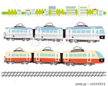電車2種と風景と線路のイラスト素材