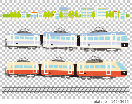 電車2種と風景と線路のイラスト素材