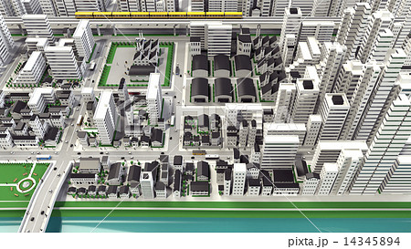 市街地の鳥瞰図の3D-CG 14345894