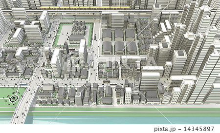 市街地の鳥瞰図の3D-CGのイラスト素材 [14345897] - PIXTA