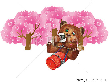 桜と小熊の遠足のイラスト素材
