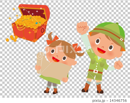 宝箱と冒険する子供2人 14346756