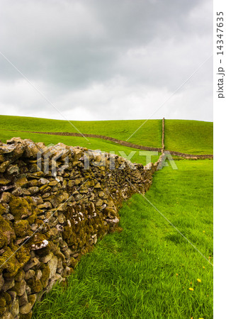 Dry stone wall on the fields in Yorkshire Dales in Great Britain 14347635