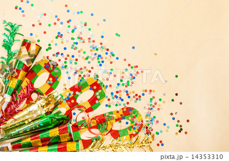 Carnival mask, confetti, streamer. Holidays decorations 14353310
