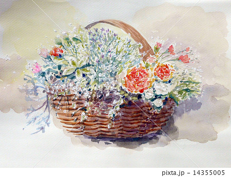 花籠 花の水彩画のイラスト素材