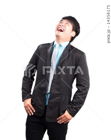 portrait face of young asina business man laughing isolated on w 14356175