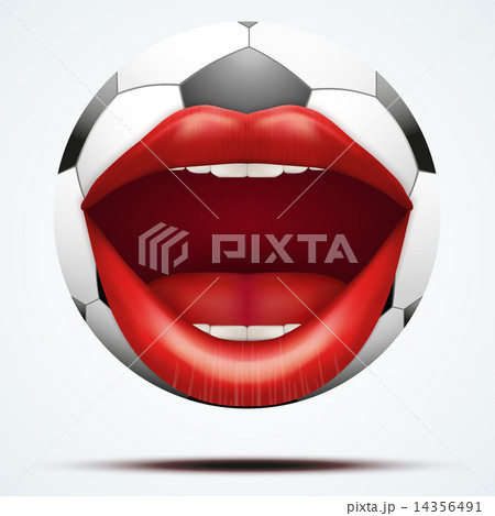 Football ball with a talking female mouth. 14356491